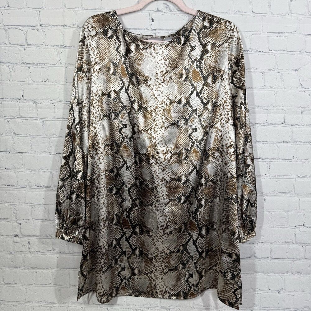 Chicos Tunic Women 3 US XL Animal Print Party Metallic Wrinkle Free Stretch Top